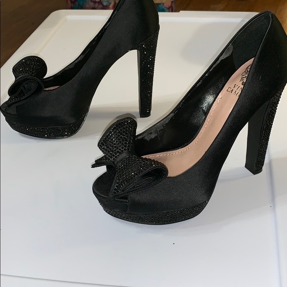 Black satin with rhinestones Vince Camuto heels - Picture 4 of 8